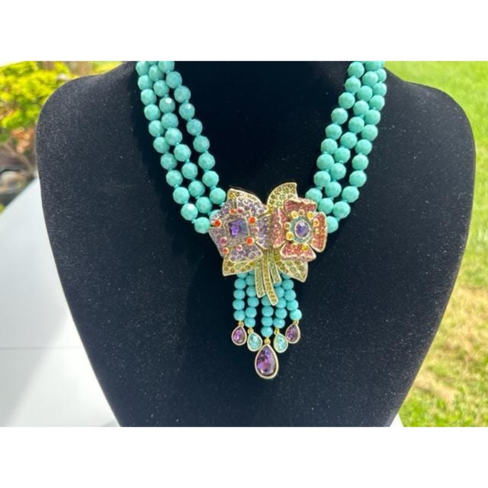 New Heidi Daus Fabulous Corsage Multi-Colar‎ Accented 3-STRAND Flower Necklace